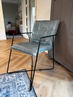 Leren Eetkamerstoelen met armleuning van de Bommel, Huis en Inrichting, Stoelen, Ophalen, Blauw, Zo goed als nieuw, Metaal