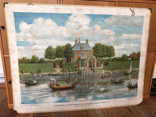 wandplaat "Czaar Peter de Grote bezoekt een buitenplaats ..", Antiek en Kunst, Antiek | Schoolplaten, Aardrijkskunde, Ophalen
