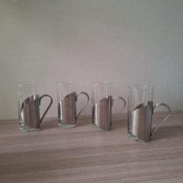 Vintage Cilio latte glazen met rvs chromen houder handvaten  beschikbaar voor biedingen
