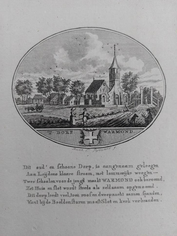 39 / Warmond Gravure 18e eeuw van Ollefen & Bakker, Antiek en Kunst, Kunst | Etsen en Gravures, Ophalen of Verzenden