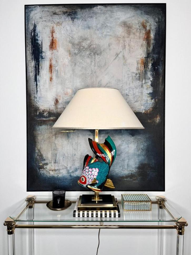 Artistca Le Porcellane Tafellamp Vis, Huis en Inrichting, Lampen | Tafellampen, Gebruikt, 75 cm of meer, Metaal, Stof, Overige materialen