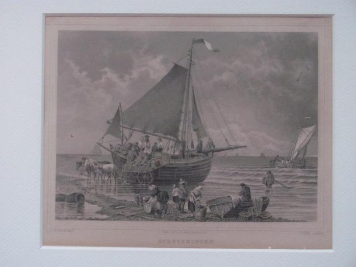 Scheveningen - antieke gravure, Antiek en Kunst, Kunst | Etsen en Gravures, Ophalen of Verzenden