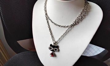 kat poes met Rode kristal hanger ketting Retro  beschikbaar voor biedingen