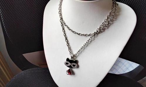kat poes met Rode kristal hanger ketting Retro, Sieraden, Tassen en Uiterlijk, Kettingen, Zo goed als nieuw, Steen of Mineraal