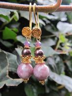 Oorbellen Lila Tourmaline toermalijn chinees-swarovski goud, Ophalen, Nieuw