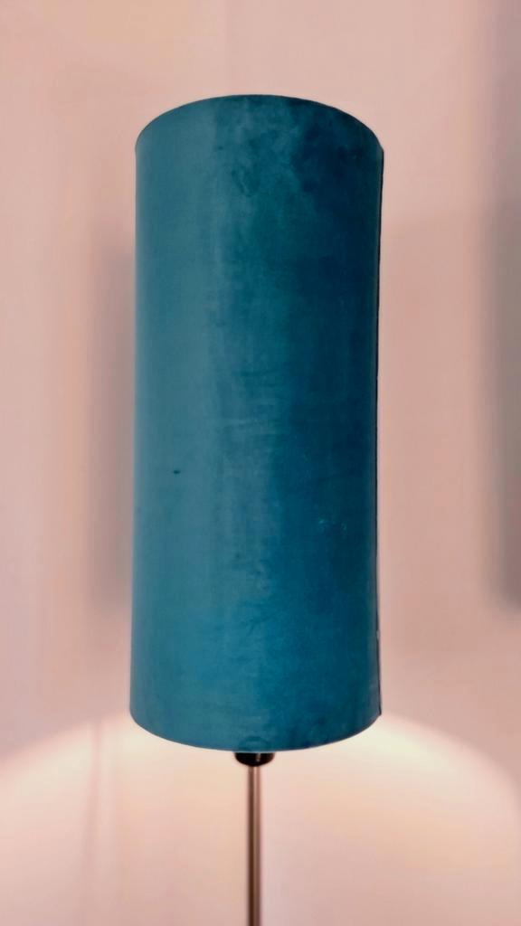 2 prachtige lampenkappen van petrolblauw fluweel (45x20 cm), Huis en Inrichting, Lampen | Vloerlampen, Zo goed als nieuw, Minder dan 100 cm
