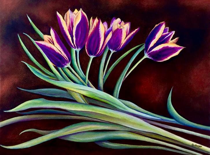 Schilderij Tulpen, Huis en Inrichting, Woonaccessoires | Schilderijen, Tekeningen en Foto's, Nieuw, Schilderij, Minder dan 50 cm