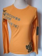 SUPER LEUK oranje t-shirt met legergroene print mt. S, Oranje, Ophalen of Verzenden, Zo goed als nieuw, Lange mouw