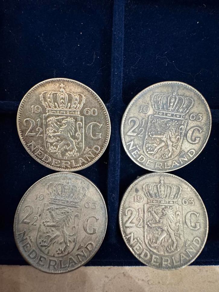 Juliana 2,5 Gulden 1960 & 1963, Postzegels en Munten, Munten | Nederland, Losse munt, 2½ gulden, Koningin Juliana, Zilver, Ophalen of Verzenden