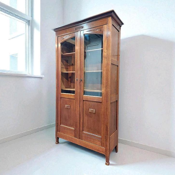 Antieke kast boekenkast vitrinekast art deco boekenkast, Antiek en Kunst, Antiek | Meubels | Kasten, Ophalen