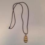 Lange ketting zwart leren koord met metalen hanger, Sieraden, Tassen en Uiterlijk, Kettingen, Bruin, Ophalen of Verzenden, Zo goed als nieuw