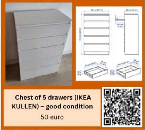 IKEA KULLEN Ladekast – 5 Lades – Wit – €40, Huis en Inrichting, Kasten | Ladekasten, Zo goed als nieuw, 50 tot 100 cm, 25 tot 50 cm