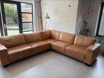 Lederen nubuck hoekbank cognac kleur 295x275 beschikbaar voor biedingen