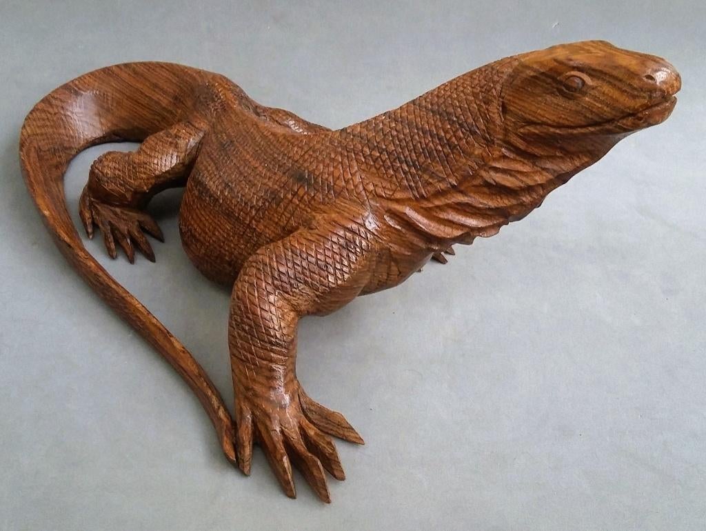 Tropisch Hardhout Komodo Varaan Beeld Sculptuur Indonesië, Antiek en Kunst, Ophalen of Verzenden