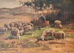 F. Gadella schapen heide landschap oud antiek schilderij, Antiek en Kunst, Ophalen of Verzenden