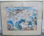 Grote aquarel van Israëlische kunstenaar A.Yakin, 54 x 43 cm, Ophalen of Verzenden