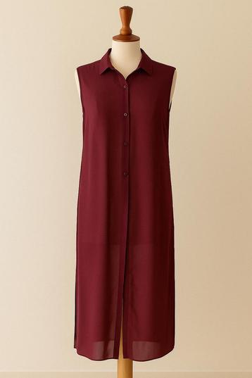 Stijlvolle bordeauxrode lange blouse zonder mouw maat 42 (L) beschikbaar voor biedingen