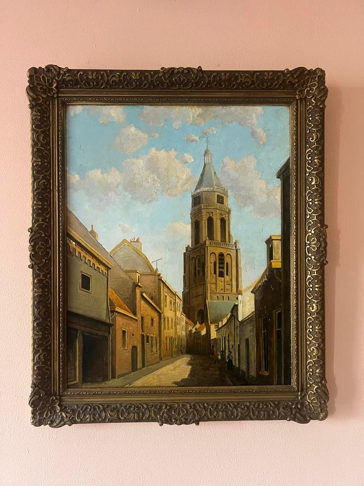 Schilderij: Eusebiuskerk Arnhem 80x58 cm, Antiek en Kunst, Kunst | Schilderijen | Klassiek, Ophalen of Verzenden