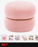 Roze Teddy Poef met Eikenhout - Nieuwstaat! Kinderpoef kruk, Minder dan 50 cm, Nieuw, Ophalen of Verzenden, Ovaal