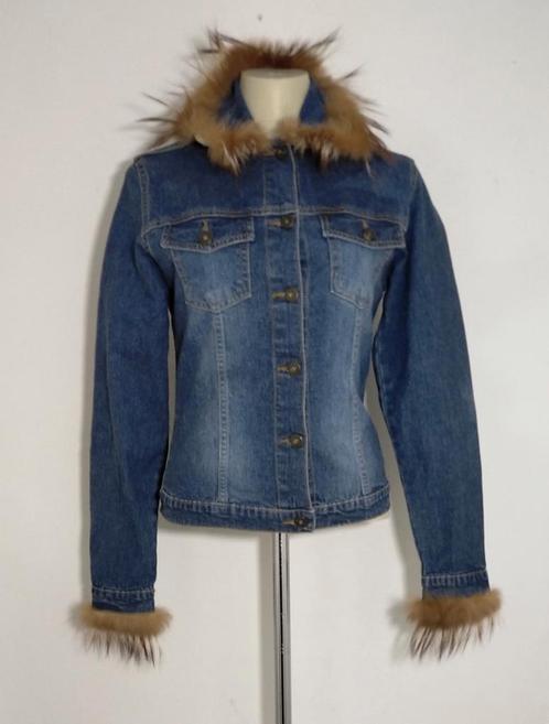 Blauw spijkerjasje met randjes echt roodvosbont van Isis, Kleding | Dames, Jassen | Zomer, Zo goed als nieuw, Maat 36 (S), Blauw