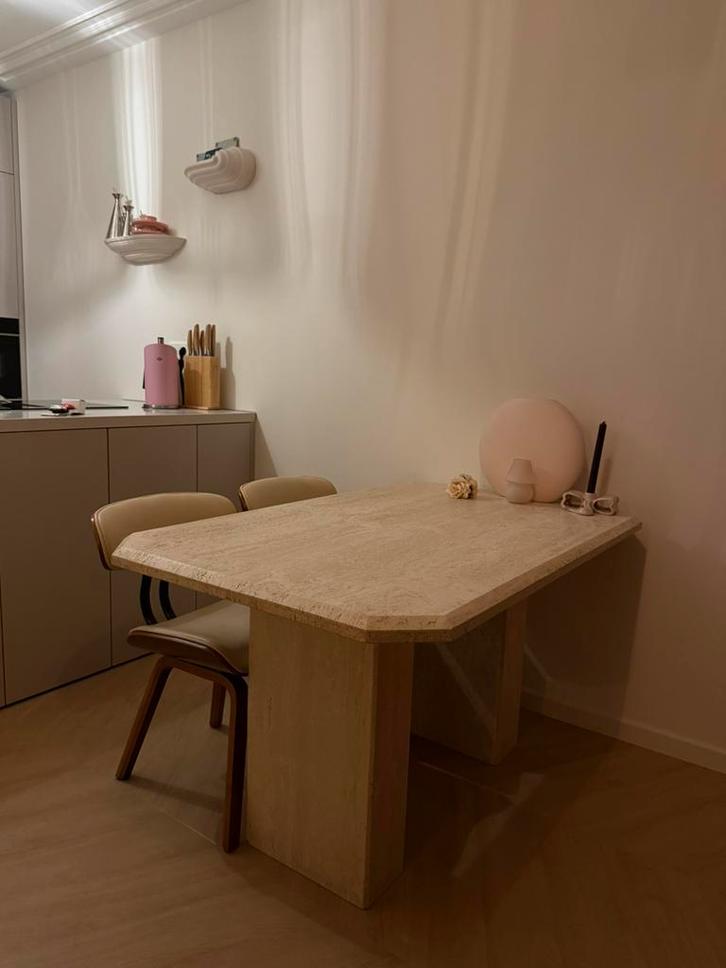 Travertin natuursteen eettafel, Huis en Inrichting, Tafels | Eettafels, Zo goed als nieuw, 50 tot 100 cm, 100 tot 150 cm, Rechthoekig