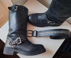 Stoere robuuste lederen Tilla Bikerboots mt 40 + ceintuur 95, Zwart, Lage of Enkellaarzen, Ophalen of Verzenden, Onbekend
