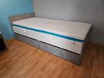 Eenpersoonsbed met lades - betonlook met matras (als nieuw), Ophalen, 90 cm, Eenpersoons, Wit