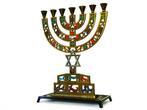 Zevenarmige Joodse kandelaar van messing met Davidster, Ophalen of Verzenden, Koper of Brons