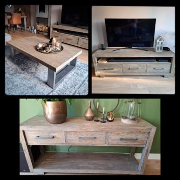 3 delige meubelset:salontafel,sidetable,tv-kast in topstaat! beschikbaar voor biedingen