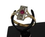 Art Deco 14k bicolor gouden diamanten robijn ring antiek