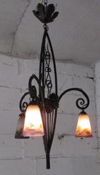 art deco smeedijzeren lamp Muller Luneville kappen 6AD, Ophalen