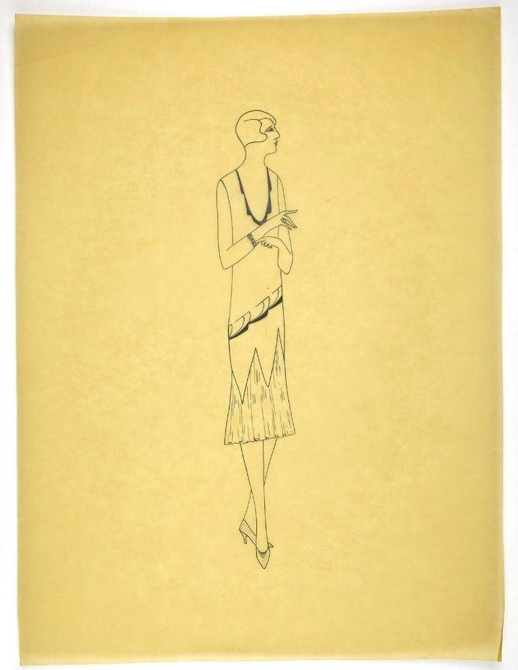 A309 Art Deco Modeontwerp Lijntekening (c. 40 x 29,5 cm), Antiek en Kunst, Kunst | Tekeningen en Foto's, Ophalen of Verzenden