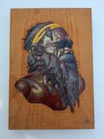 Wandbord namaak Aboriginal man van Martinus emaille op hout, Ophalen of Verzenden