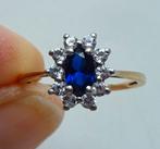 9 kt Gouden rozet ring: saffier + 12 x zirkonia, Sieraden, Tassen en Uiterlijk, Antieke sieraden, Ophalen of Verzenden, Goud, Ring