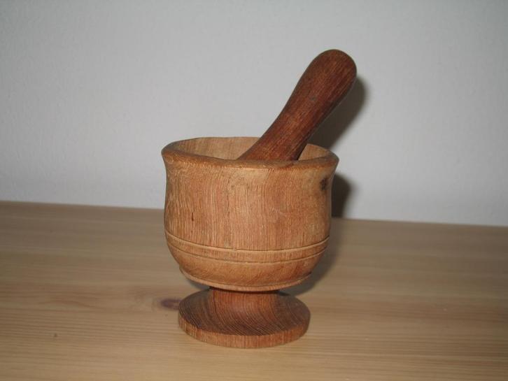 Kleine Houten Vijzel met Stamper- Ongelakt Vintage, Huis en Inrichting, Keuken | Keukenbenodigdheden, Ophalen of Verzenden