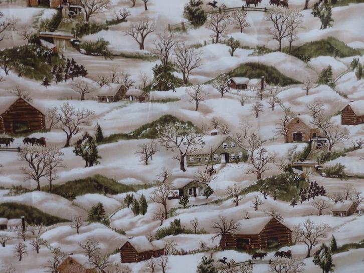 Retro tafereel Winter at Walden Pond Sentimental studios, Hobby en Vrije tijd, Stoffen en Lappen, Nieuw, Katoen, 30 tot 120 cm