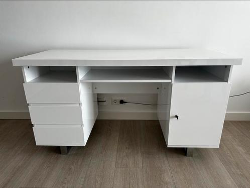 Witte bureau met lades en kastje – 140x60x76 cm, Huis en Inrichting, Bureaus, Zo goed als nieuw, Ophalen