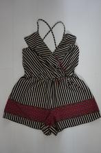 Playsuit / korte jumpsuit zwart roze wit streep maat 36 / S, Kleding | Dames, Jumpsuits, Zwart, Ophalen of Verzenden, Maat 36 (S)