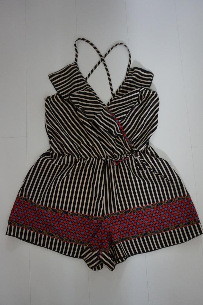 Playsuit / korte jumpsuit zwart roze wit streep maat 36 / S, Kleding | Dames, Jumpsuits, Zo goed als nieuw, Maat 36 (S), Zwart