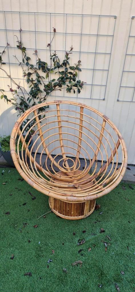 Draaibare Papasan Stoel - Comfortabel!, Huis en Inrichting, Stoelen, Gebruikt, Eén, Riet of Rotan, Stof, Bruin, Ophalen