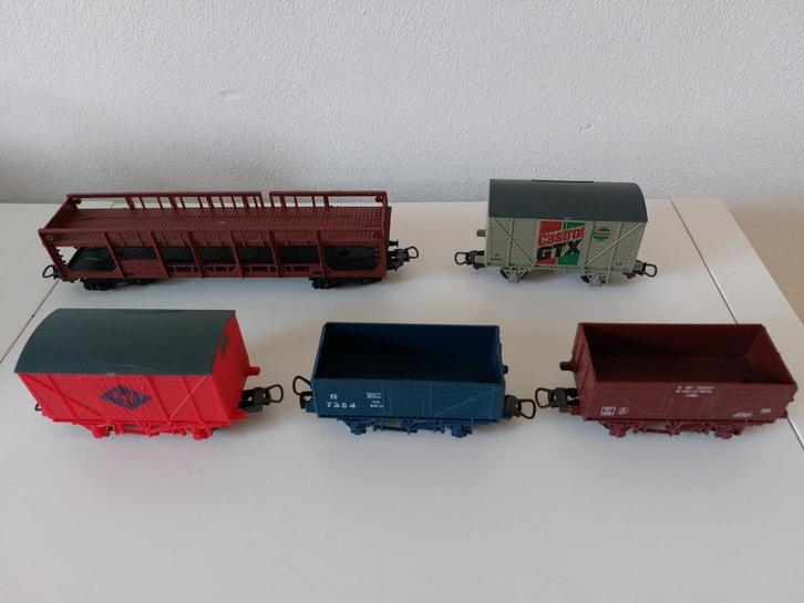 Lima – autowagon en 4x goederenwagons, Hobby en Vrije tijd, Modeltreinen | H0, Gebruikt, Wagon, Gelijkstroom, Lima, Ophalen of Verzenden