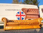 Chesterfield bank cognac kleur leer gratis levering omg Epse, Ophalen, Gebruikt, 200 tot 250 cm, Leer
