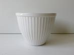 Vintage witte geribbelde keramieken bloempot d 16 cm, Rond, Binnen, Ophalen of Verzenden, Zo goed als nieuw