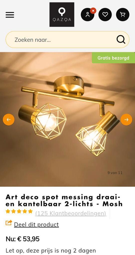 Nog nieuw 2-lichts spot messing (3 stuks), Huis en Inrichting, Lampen | Spots, Nieuw, Plafondspot of Wandspot, Ophalen