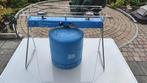 Tweepits gasstel met gasfles, Caravans en Kamperen, Kampeeraccessoires, Ophalen, Gebruikt