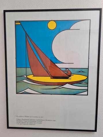 Kleurenlitho "de Zeilboot", Willem van Leusden, De Stijl. beschikbaar voor biedingen