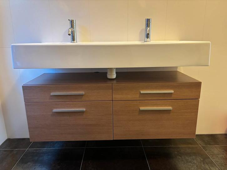 Badkamer dubbele wastafel en ladenkast - 18/9 ophalen, Huis en Inrichting, Badkamer | Badkamermeubels, Gebruikt, Wasbak of Wastafel