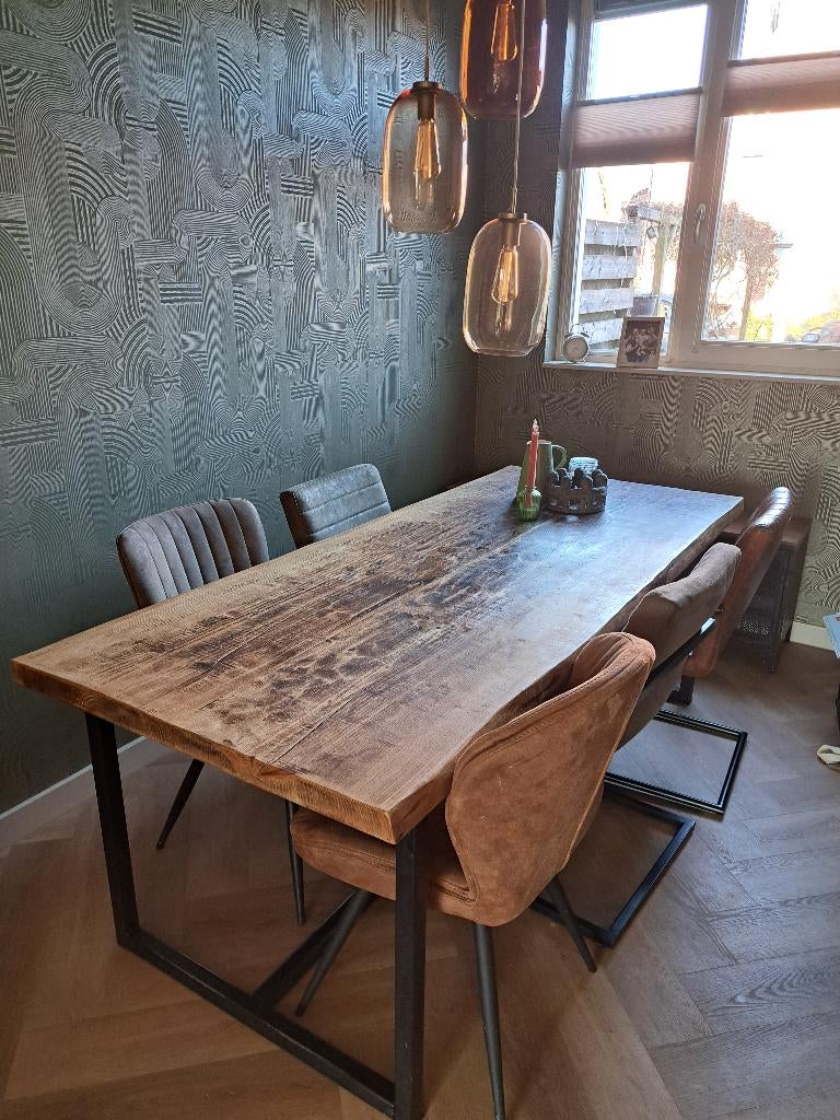 Unieke boomstamtafel 210x89, Ophalen, Gebruikt, Eikenhout, 200 cm of meer