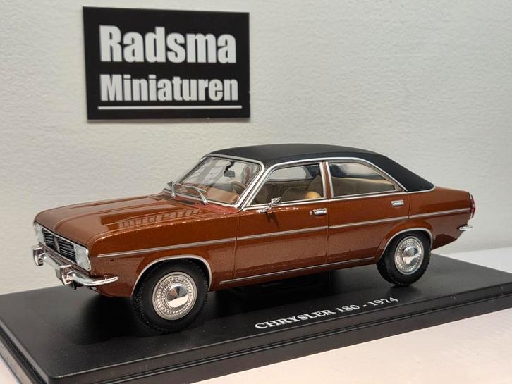 Chrysler 180 - 1974 Bruin + vinyldak - 1:24 Ixo, Hobby en Vrije tijd, Modelauto's | 1:24, Nieuw, Auto, Overige merken, Ophalen of Verzenden