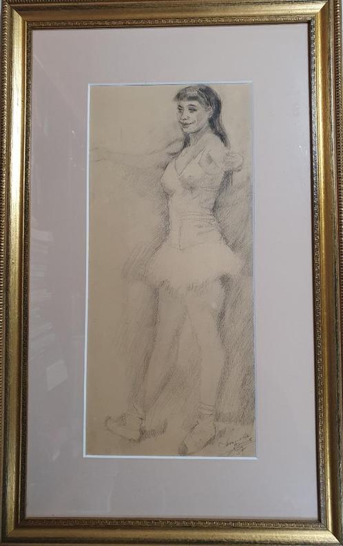 Tekening ballerina, Jeanette Prins, 1957, Antiek en Kunst, Kunst | Tekeningen en Foto's, Ophalen of Verzenden